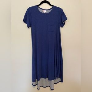 High low blue w white polka dot